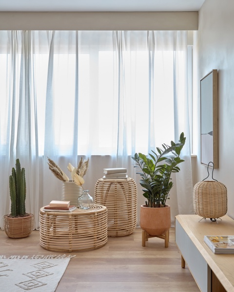 Круглый журнальный столик Kohana из ротанга с натуральной отделкой Ø 46 см от интернет-магазина IDODOM.RU