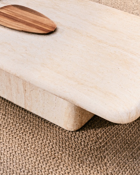 Журнальный столик Drasi из цемента с отделкой под травертин 140 x 70 см от интернет-магазина IDODOM.RU