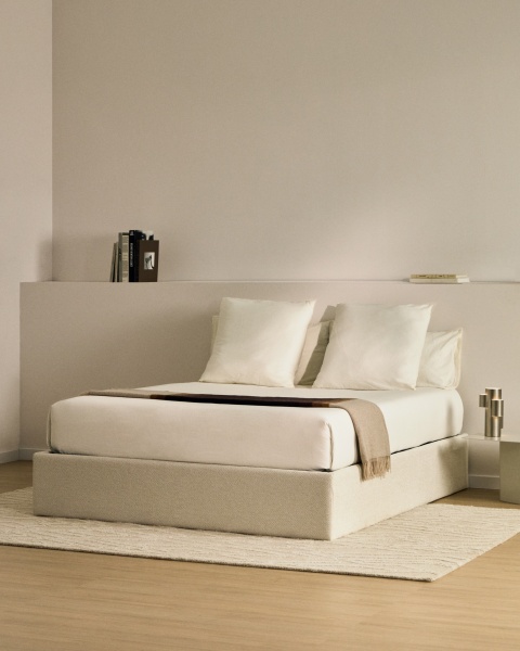 Основание кровати Nelzi из шенилла цвета экрю для матраса 180 x 200 см от интернет-магазина IDODOM.RU