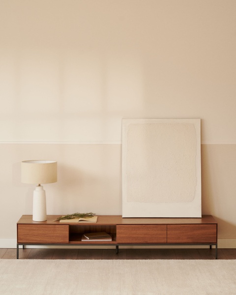 Vedrana Тумба под ТВ из орехового шпона со стальными ножками 195 x 35 см от интернет-магазина IDODOM.RU