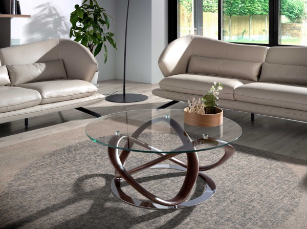 Круглый журнальный столик из стекла и массива ореха CT20050 /2064 от интернет-магазина IDODOM.RU