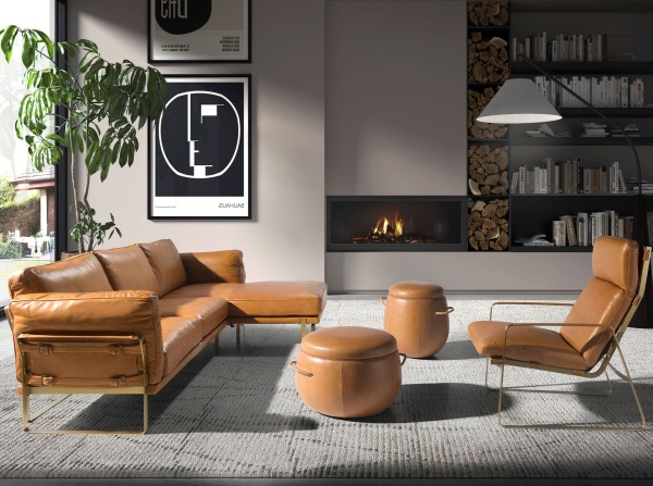 5-местный диван с правым шезлонгом из кожи цвета Camel 6232 от интернет-магазина IDODOM.RU