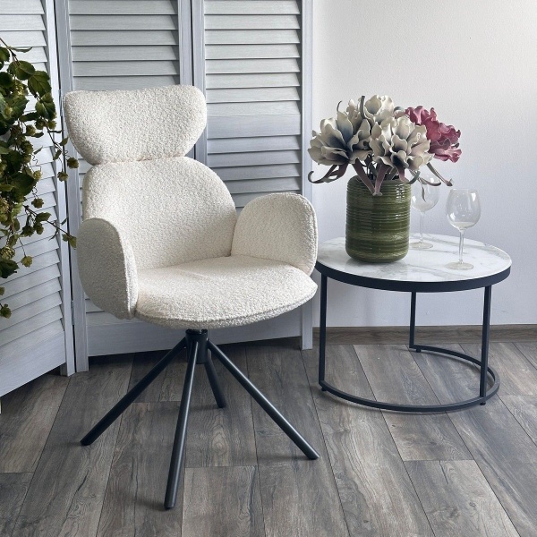 Стул с подлокотниками Harvi букле белый, поворотно-возвратный механизм 360 градусов от интернет-магазина IDODOM.RU