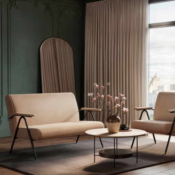 Andy диван двухместный с мягкими подлокотниками, бархат пепельно-бежевый 25 от интернет-магазина IDODOM.RU