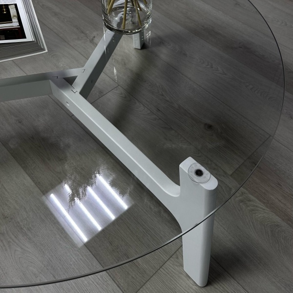 Журнальный столик Woddy D900 массив + стекло / опоры белая глазурь от интернет-магазина IDODOM.RU