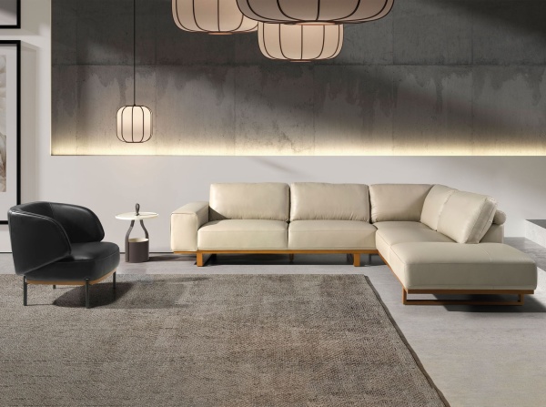 Угловой диван с правым шезлонгом 6203/5603-R-T541011 из песочной кожи от интернет-магазина IDODOM.RU