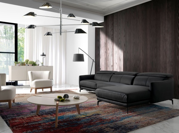 Угловой диван 5359-R /6041 черный кожаный от интернет-магазина IDODOM.RU