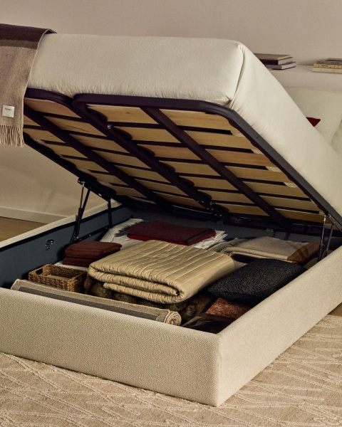 Основание кровати Nelzi из шенилла цвета экрю для матраса 150 x 200 см от интернет-магазина IDODOM.RU