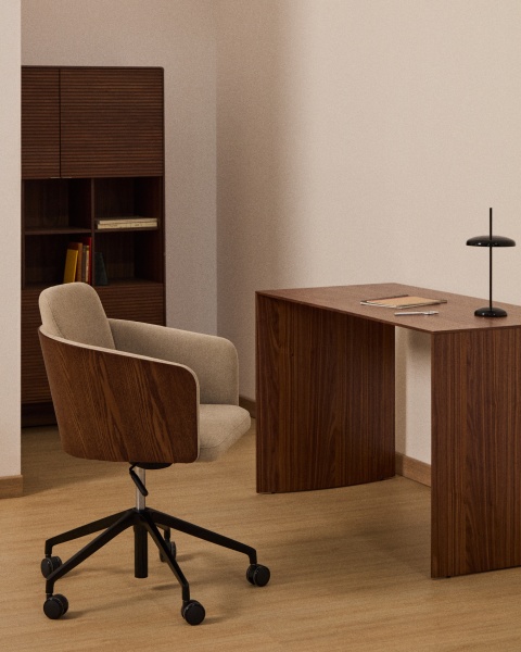 Офисный стул Madai из коричневого шенилла и ясеневого шпона от интернет-магазина IDODOM.RU