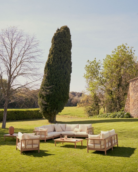 Комплект Sacova 5-местный угловой диван и журнальный столик из массива эвкалипта от интернет-магазина IDODOM.RU