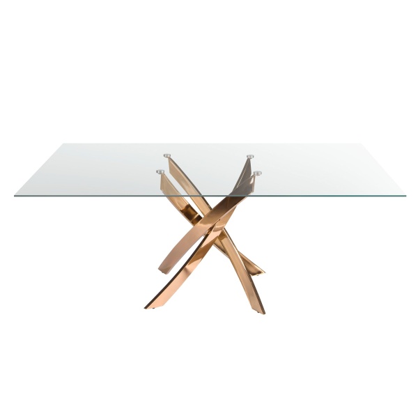 Прямоугольный обеденный стол 1169 из стекла и стали цвета розового золота 180x95 от интернет-магазина IDODOM.RU