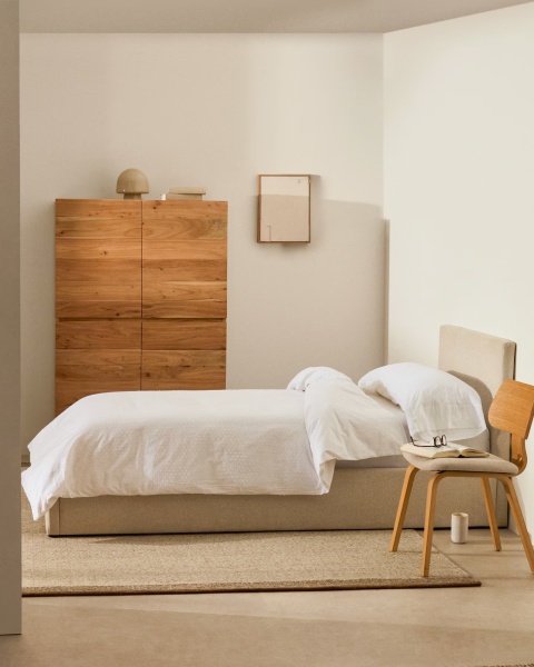 Кровать Nahiri бежевого цвета из шенилла с ящиком для хранения 90 x 200 см от интернет-магазина IDODOM.RU