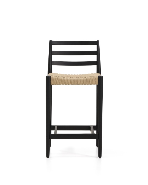 Полубарный стул Analy из массива дуба в черной отделке и веревочным сиденьем 65 см от интернет-магазина IDODOM.RU