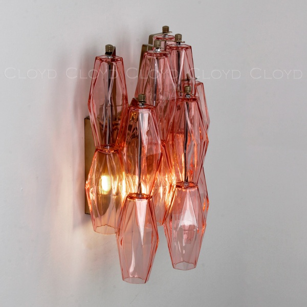 Бра Cloyd CALCUTTA W2 / выс. 37 см - латунь - розов.стекло (арт.20486) от интернет-магазина IDODOM.RU