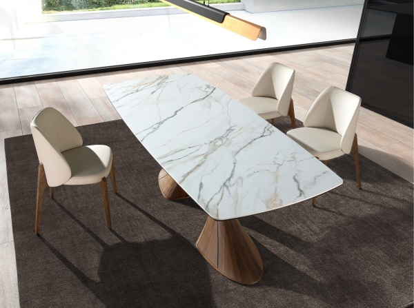 Обеденный стол 1174 овальный с мраморной керамикой и орехом от интернет-магазина IDODOM.RU