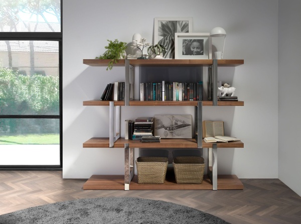 Стеллаж MQ2001SF /3136 ореховое дерево с полками из черного стекла от интернет-магазина IDODOM.RU