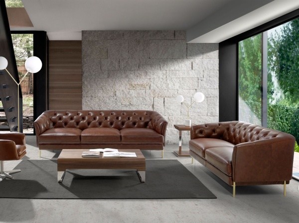 Диван 2-х местный 6139/KF106-2P-M1595 кожаный с золотистыми стальными ножками от интернет-магазина IDODOM.RU