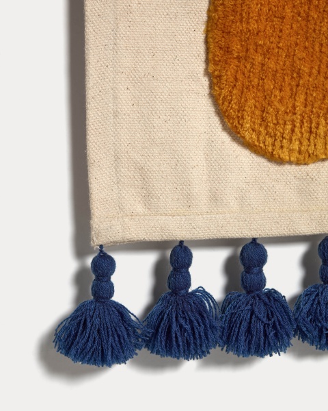 Гобелен Amarantha из 100% хлопка с желтым яблоком и синими кисточками белого цвета 30 x 30 см от интернет-магазина IDODOM.RU