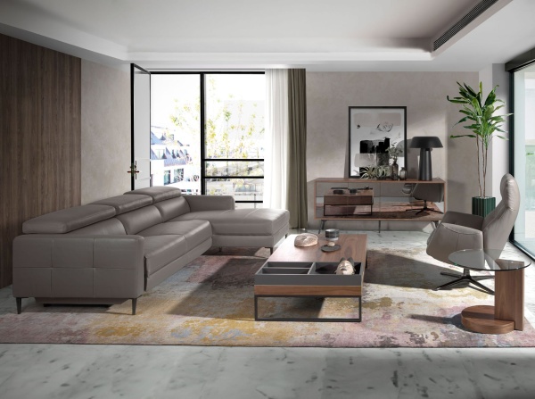 Диван с правым шезлонгом 6126/5237-R-M5655 кожаный с механизмом релаксации от интернет-магазина IDODOM.RU