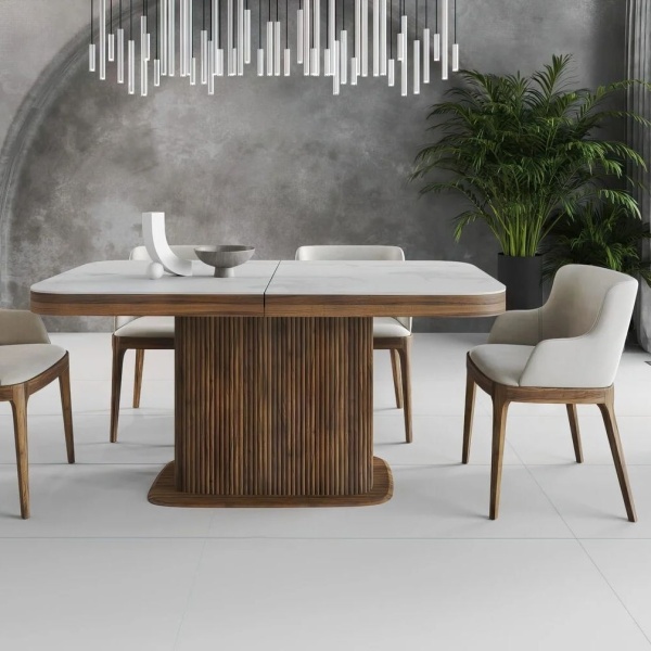 Стол прямоугольный раскладной Denver (160+40), керамика матовая, опора дерево от интернет-магазина IDODOM.RU