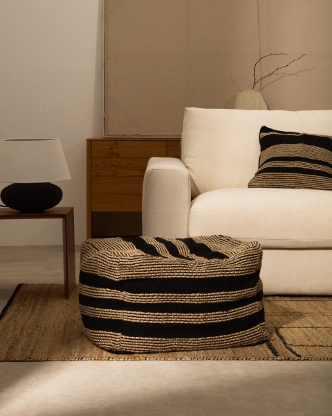 Aylin Пуфик из джута с вышивкой черно/бежевый 60 х 60 см от интернет-магазина IDODOM.RU