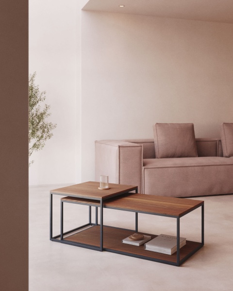 Yoana Набор из 2 столиков из орехового шпона и черного металла от интернет-магазина IDODOM.RU