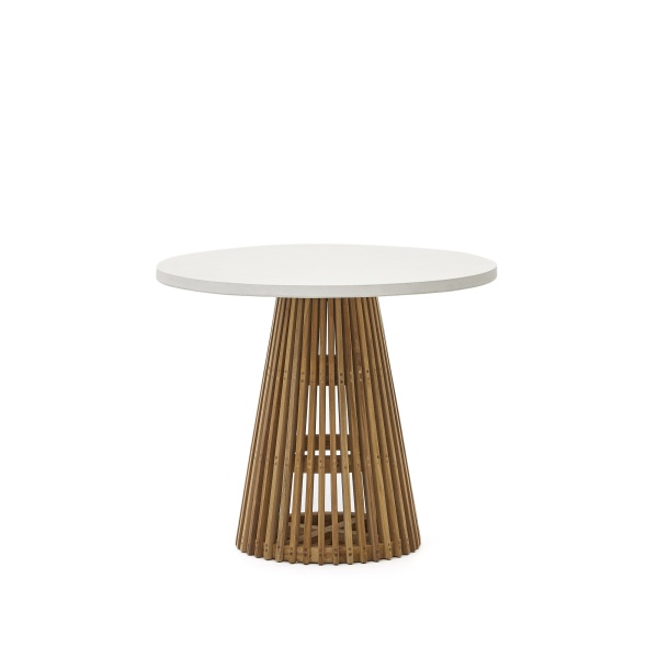 Alcaufar Круглый уличный стол из массива тикового дерева и белого цемента Ø 90 см от интернет-магазина IDODOM.RU