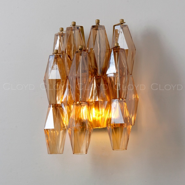 Бра Cloyd CALCUTTA W2 / выс. 37 см - латунь - янтарн.стекло (арт.20484) от интернет-магазина IDODOM.RU