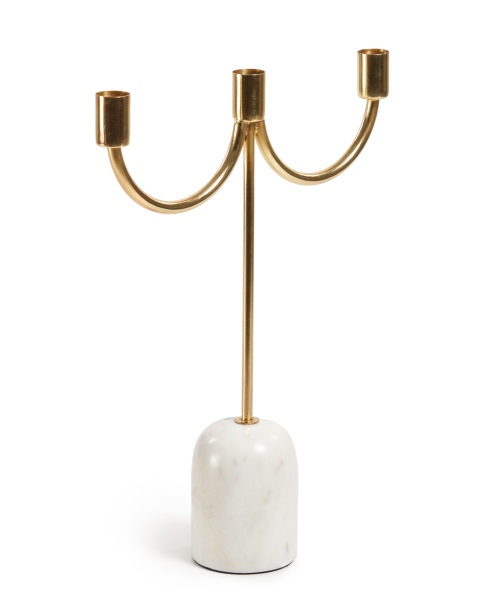 Большой подсвечник Perca на 3 свечи из белого мрамора и позолоченного металла от интернет-магазина IDODOM.RU