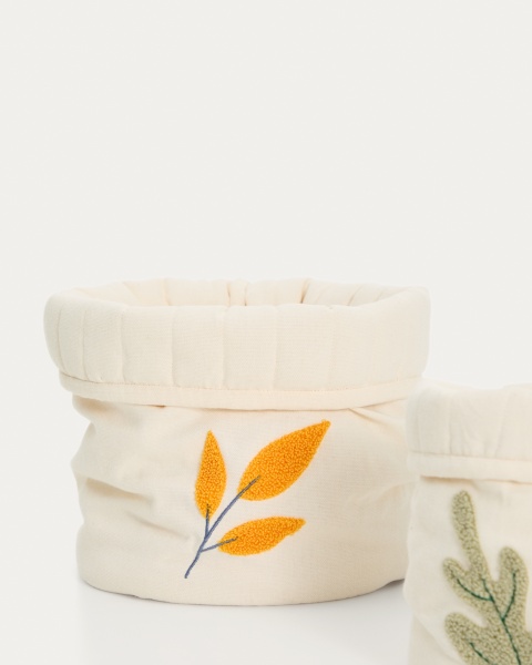 Набор из 2 детских корзинок из бежевого хлопка Tandani с вышитыми листьями от интернет-магазина IDODOM.RU