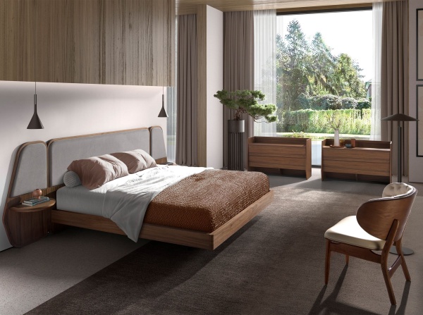 Кровать 7175 из ореха и серой ткани для матраса 180x200 см от интернет-магазина IDODOM.RU