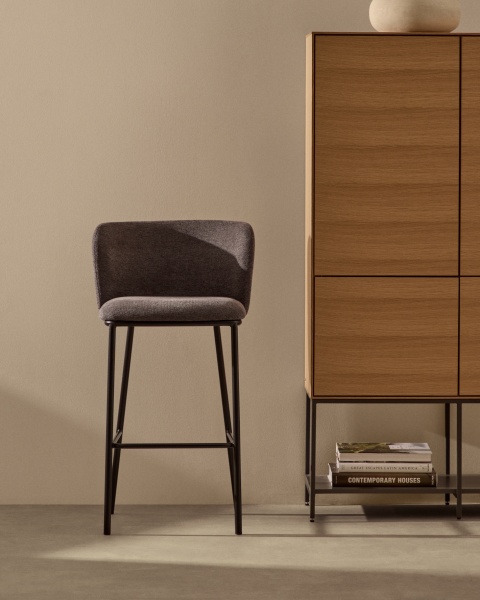 Ciselia Барный стул из темно-серой синели и черной стали 75 см от интернет-магазина IDODOM.RU