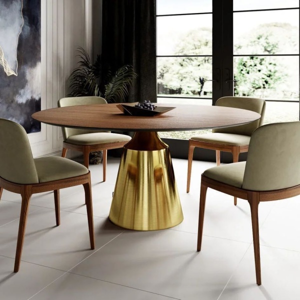 Стол круглый Lucas 120, шпон / опора золото от интернет-магазина IDODOM.RU