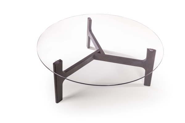 Журнальный столик Woddy D900 массив + стекло / опоры черничный шоколад от интернет-магазина IDODOM.RU