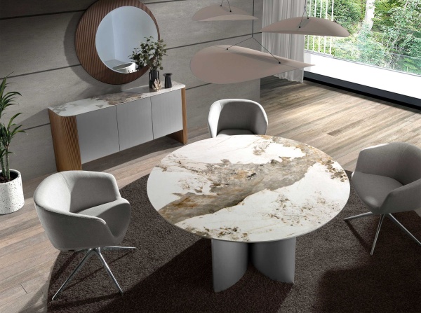 Обеденный стол 1148/RT23067 из серебристого дерева, ореха и керамики с мраморной отделкой от интернет-магазина IDODOM.RU