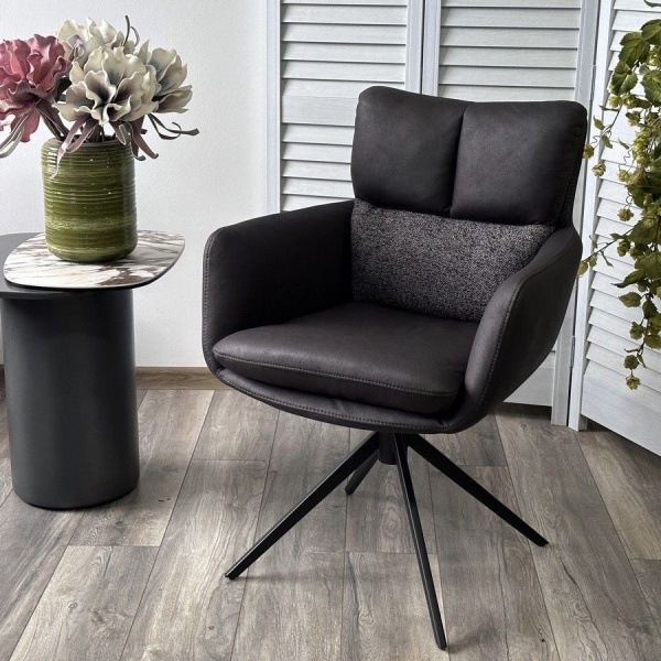 Стул с подлокотниками Marlin ткань комби серый, поворотно-возвратный механизм 360 градусов от интернет-магазина IDODOM.RU