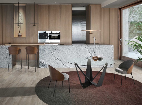 Барный стул 4127/BS-S197 из серой ткани и спинкой из ореха от интернет-магазина IDODOM.RU