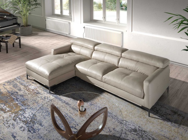 Диван с левым шезлонгом 6202/1281-L-T541011 из песочной кожи от интернет-магазина IDODOM.RU