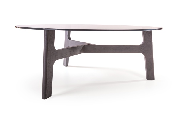 Журнальный столик Woddy D900 массив + стекло / опоры черничный шоколад от интернет-магазина IDODOM.RU