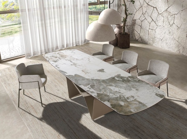 Овальный раздвижной обеденный стол 1154 из керамики в отделке под мрамор от интернет-магазина IDODOM.RU