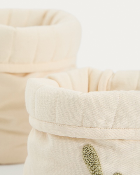 Набор из 2 детских корзинок из бежевого хлопка Tandani с вышитыми листьями от интернет-магазина IDODOM.RU