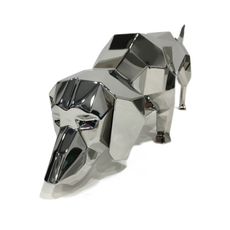 Такса. Полигональная скульптура из нержавеющей стали. Финиш: Полировка. Цвет: Хром.