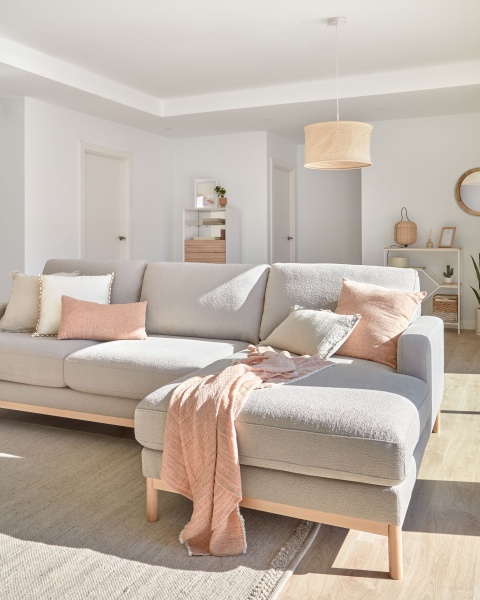 Mihaela 3-местный диван с правым шезлонгом из серого микробукле 264 см от интернет-магазина IDODOM.RU