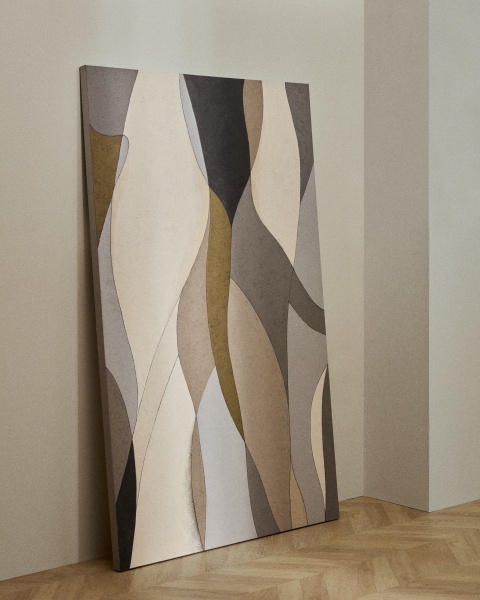 Абстрактный холст Marvilo серо-горчичного цвета 120 x 200 см от интернет-магазина IDODOM.RU