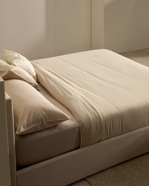 Кровать Nahiri бежевого цвета из шенилла с ящиком для хранения 180 x 200 см от интернет-магазина IDODOM.RU