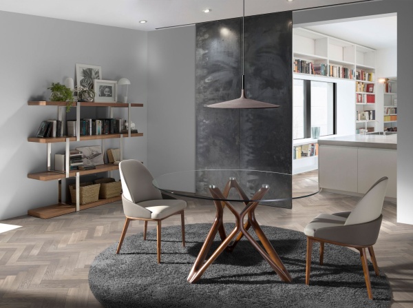 Стеллаж MQ2001SF /3136 ореховое дерево с полками из черного стекла от интернет-магазина IDODOM.RU