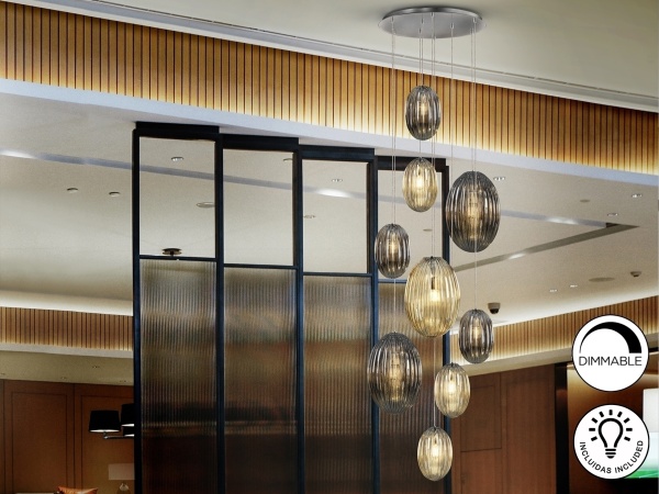 Подвесной светильник Ovila дымчатый/янтарный 9L от интернет-магазина IDODOM.RU