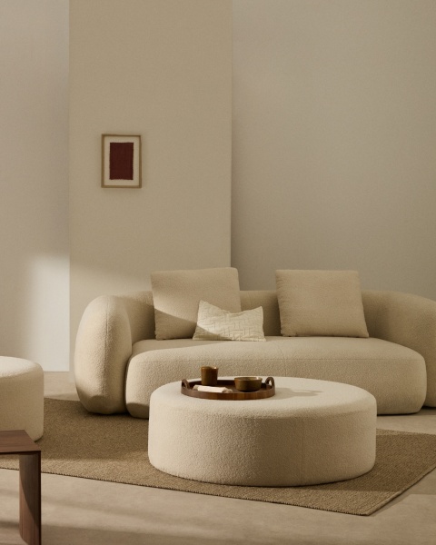 Kaeli Пуф для ног со съемным чехлом из экрю букле Ø 120 от интернет-магазина IDODOM.RU