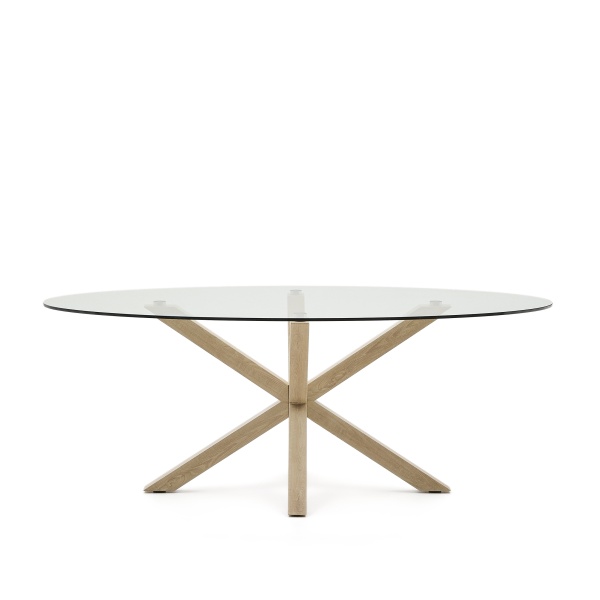 Овальный стол ARYA Argo из прозрачного стекла и стали с эффектом дерева 200x100 от интернет-магазина IDODOM.RU