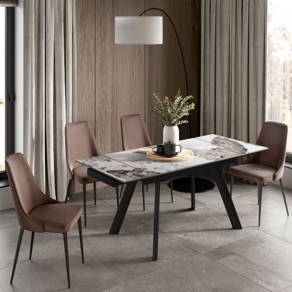 Стол раскладной Stone (140+40+40), керамика глянцевая Panda white от интернет-магазина IDODOM.RU